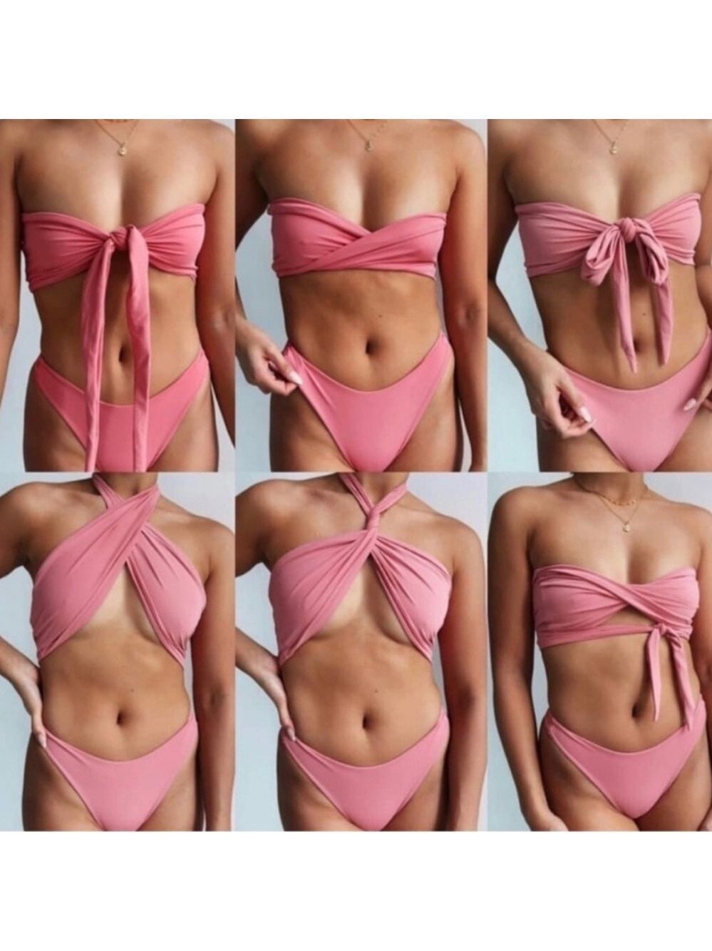437 Active Swimwear Womens Pink Tie-Front Bandeau Bikini Set Small - Picture 2 of 10